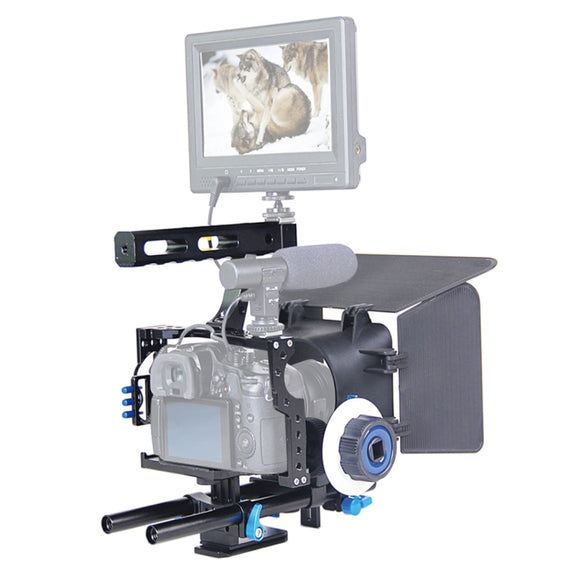 YELANGU YLG1105A Handle Video Camera Cage Stabilizer Kit with Matte Box & Follow Focus for Panasonic Lumix DMC-GH4 & G7 / Sony A7 & A7S & A7R & A7RII & A7SII
