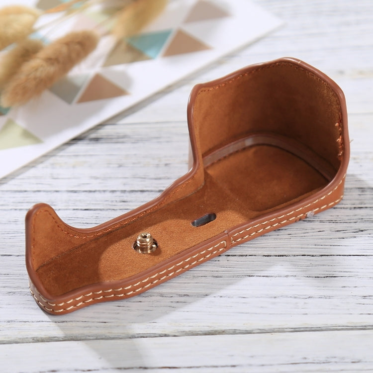 1/4 inch Thread PU Leather Camera Half Case Base for Sony Alpha 6100 / A6100(Brown) - Half Case by PMC TechLife | Online Shopping South Africa | PMC TechLife | Buy Now Pay Later Mobicred