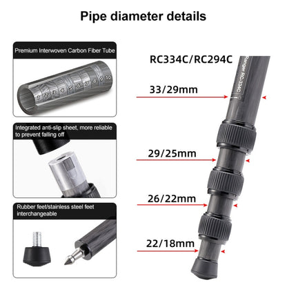 BEXIN RC334 Portable Collapsible Carbon Fiber Camera Tripod with K44 Panoramic BallHead - free shipping - PMC Jewellery - Order now!