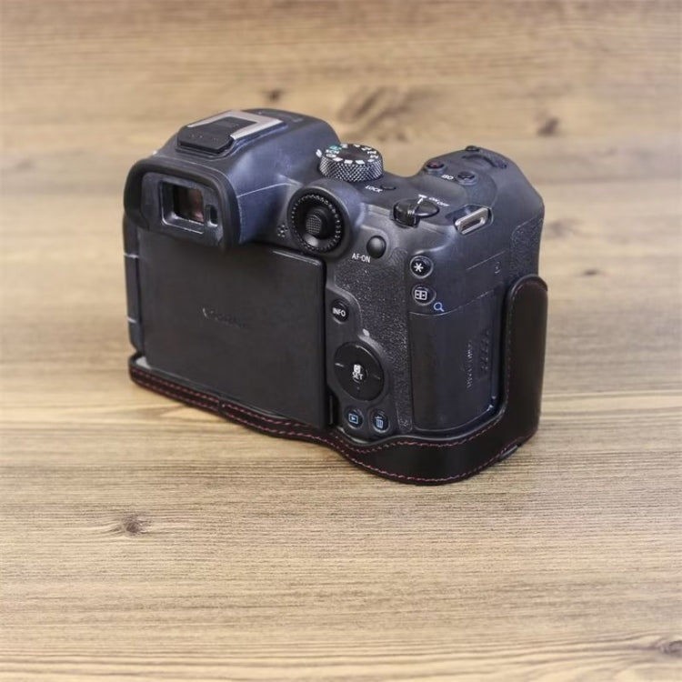 For Canon EOS R7 1/4 inch Thread PU Leather Camera Half Case Base (Coffee) - Half Case by PMC TechLife | Online Shopping South Africa | PMC TechLife | Buy Now Pay Later Mobicred
