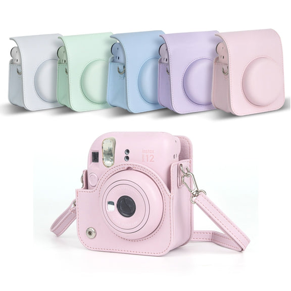 For FUJIFILM instax mini 12 Full Body Leather Case Camera Bag with Strap (Purple)