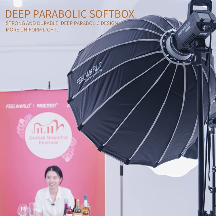 FEELWORLD FSP90 90cm Parabolic Softbox Quick Release Diffuser with Bowens Mount (Black) - free shipping - PMC Jewellery - Order now!