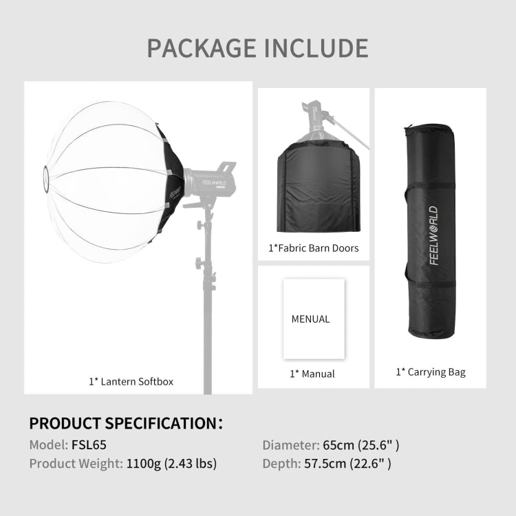 FEELWORLD FSL65 65cm Lantern Softbox Quick Release Diffuser with Bowens Mount - free shipping - PMC Jewellery - Order now!