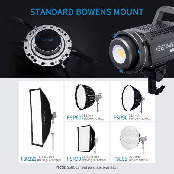 FEELWORLD FL125D 125W Daylight Point Source Video Light, Bluetooth APP Control(UK Plug)