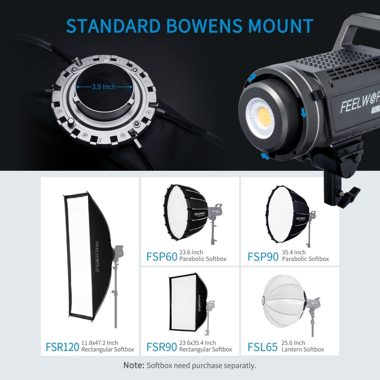 FEELWORLD FL125D 125W Daylight Point Source Video Light, Bluetooth APP Control(EU Plug)