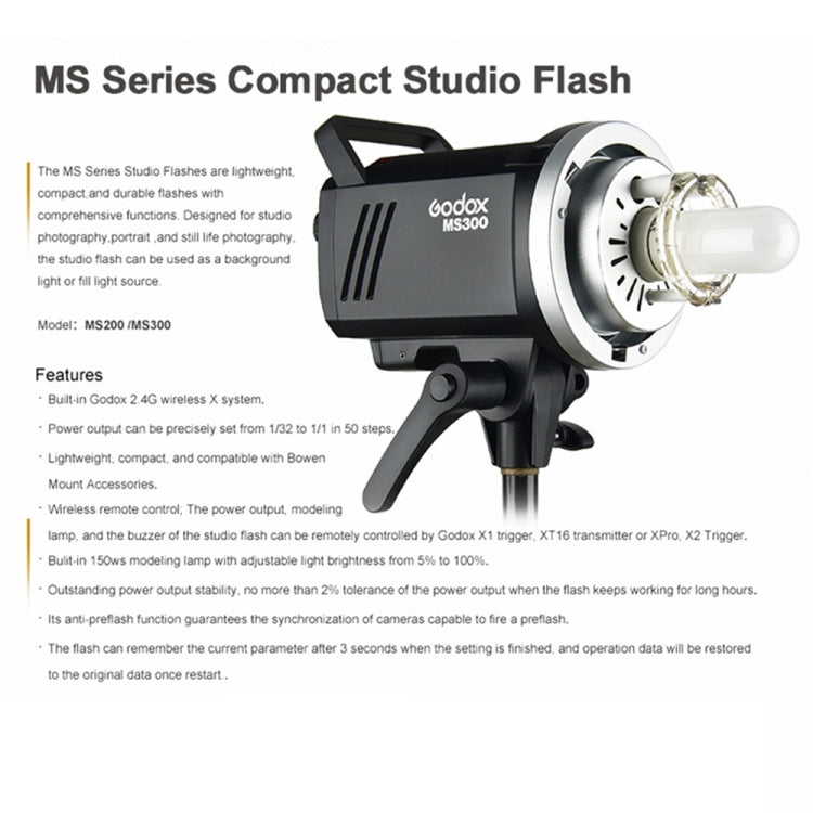 Godox MS300 Studio Flash Light 300Ws Bowens Mount Studio Speedlight (US Plug) - free shipping - PMC TechLife - Order now!
