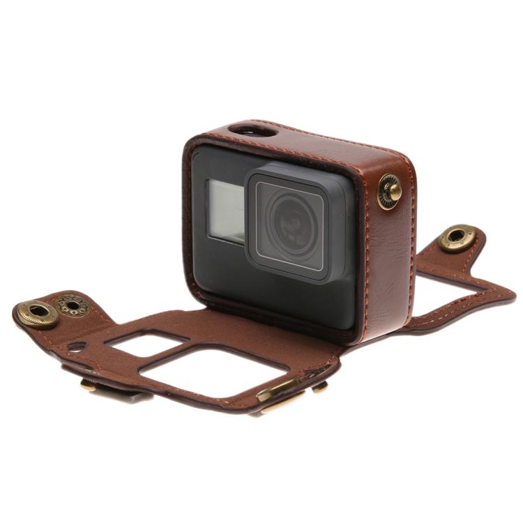 For GoPro HERO7 Black /6 /5  PU Leather Housing Case with Neck Strap & Buttons(Brown) - free shipping - PMC TechLife - Order now!