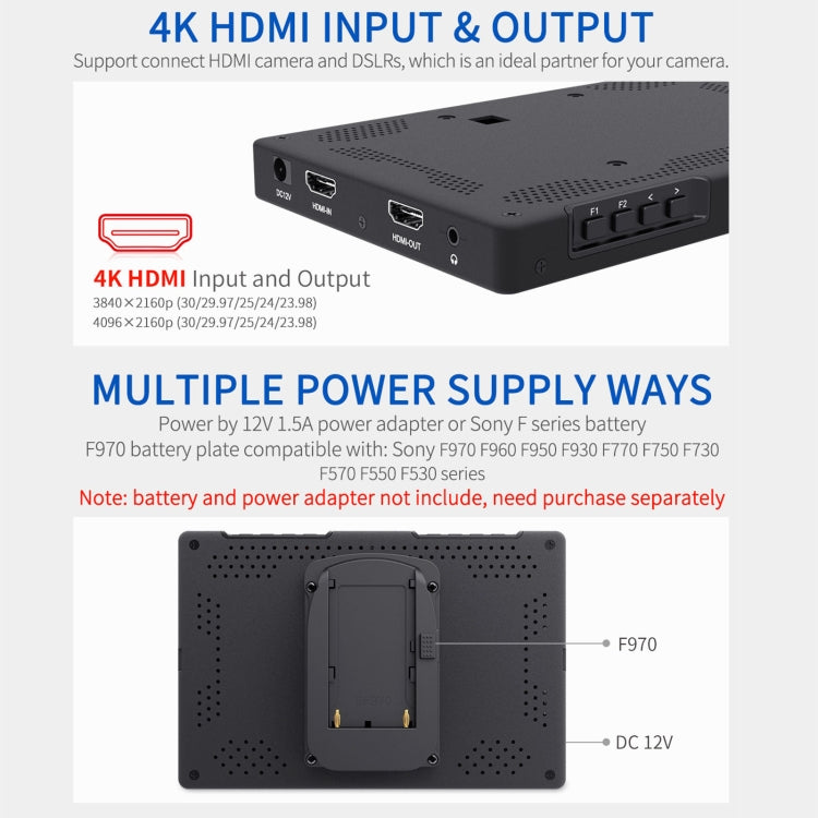 FEELWORLD T7 PLUS 7 inch 3D LUT DSLR Camera Field Monitor with Waveform 4K HDMI Aluminum Housing (Black) - free shipping - PMC TechLife - Order now!