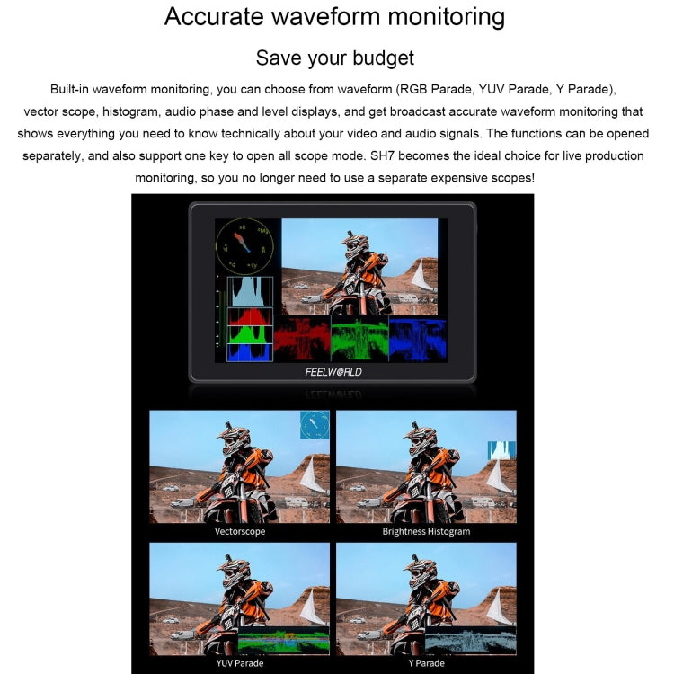 FEELWORLD SH7 7-inch Ultra Bright 2200nit On-camera Monitor SDI HDMI Cross Conversion (Black) - free shipping - PMC TechLife - Order now!