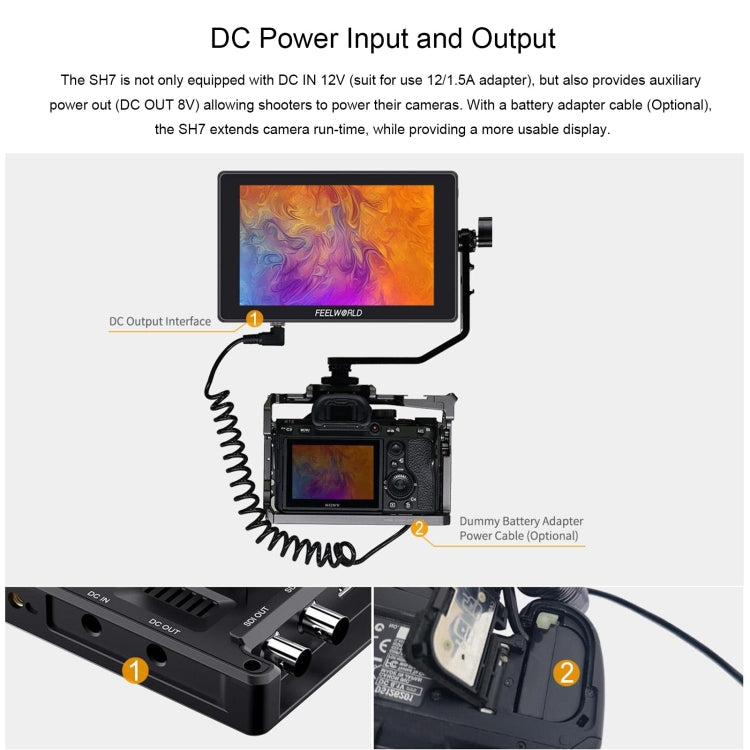 FEELWORLD SH7 7-inch Ultra Bright 2200nit On-camera Monitor SDI HDMI Cross Conversion (Black) - free shipping - PMC TechLife - Order now!