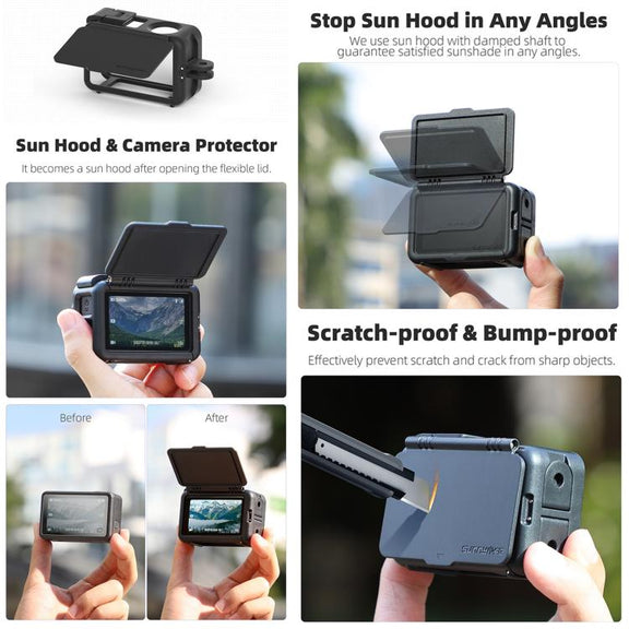 For DJI Osmo Action 5 Pro / 4 / 3 Sunnylife Protective Case Frame Mount Adapter Sun Hood Housing Case (Black)
