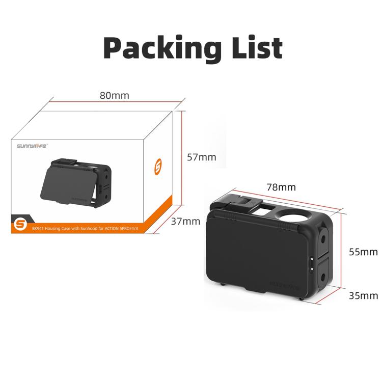 For DJI Osmo Action 5 Pro / 4 / 3 Sunnylife Protective Case Frame Mount Adapter Sun Hood Housing Case (Black)