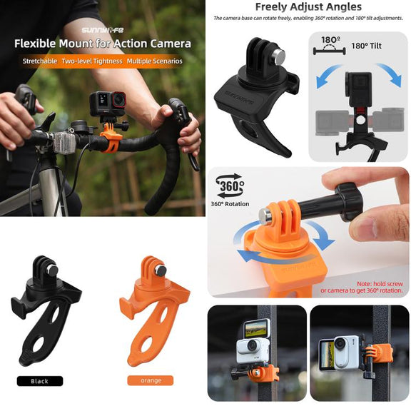 Sunnylife Action Camera Flexible Mount 360 Strap Wrap Band Mount Bike Tube Clip Holder (Black)