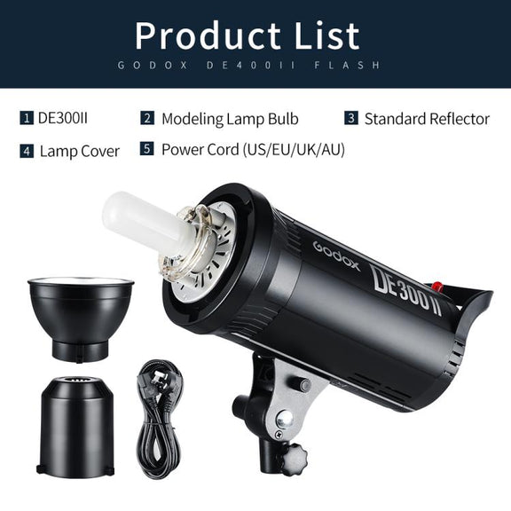 Godox DE300II 300Ws Studio Flash Light Strobe Lamp Head Bowens Mount Speedlight (UK Plug)
