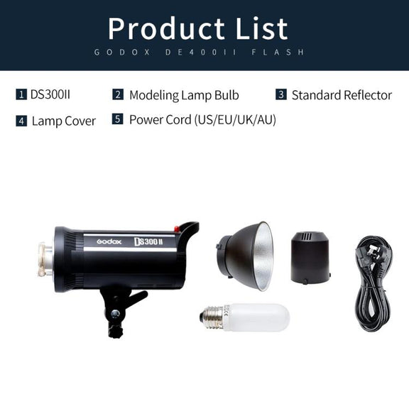 Godox DS300II 300Ws Studio Flash Light Strobe Lamp Head Bowens Mount Speedlight (EU Plug)