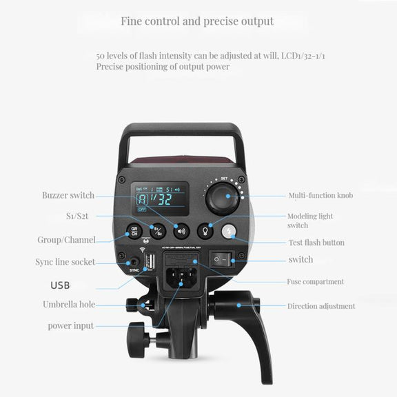 Godox MS300-V Studio Flash Light 300Ws Bowens Mount Strobe Light with Lamp Cover (US Plug)