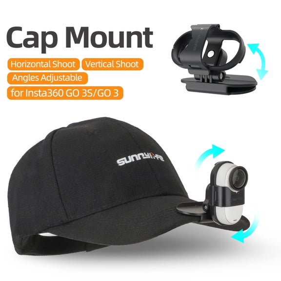 For Insta360 GO3 / GO 3S Sunnylife Baseball Hat Clip Mount Baseball Cap Clamp Quick Release Mount Camera POV Vlog Holder (Black)