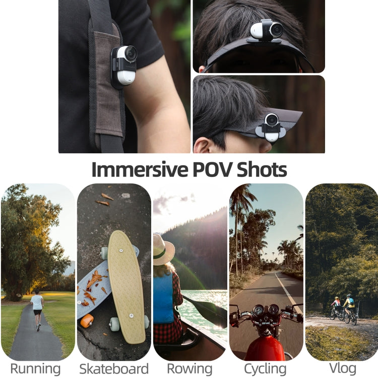 For Insta360 GO3 / GO 3S Sunnylife Baseball Hat Clip Mount Baseball Cap Clamp Quick Release Mount Camera POV Vlog Holder (Black)