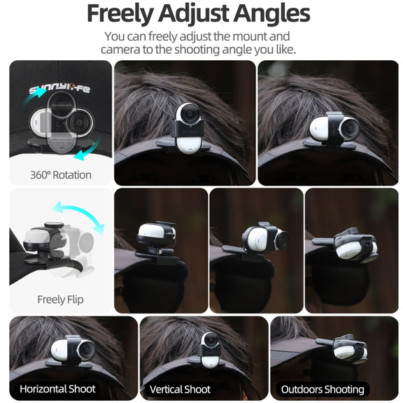 For Insta360 GO3 / GO 3S Sunnylife Baseball Hat Clip Mount Baseball Cap Clamp Quick Release Mount Camera POV Vlog Holder (Black)
