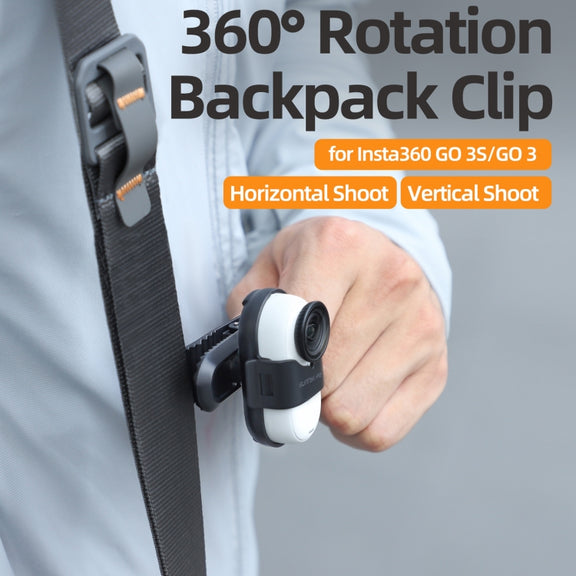 For Insta360 GO3 / GO 3S Sunnylife 360 Degree Rotation Backpack Clip Action Camera Clamp Mount (Black)
