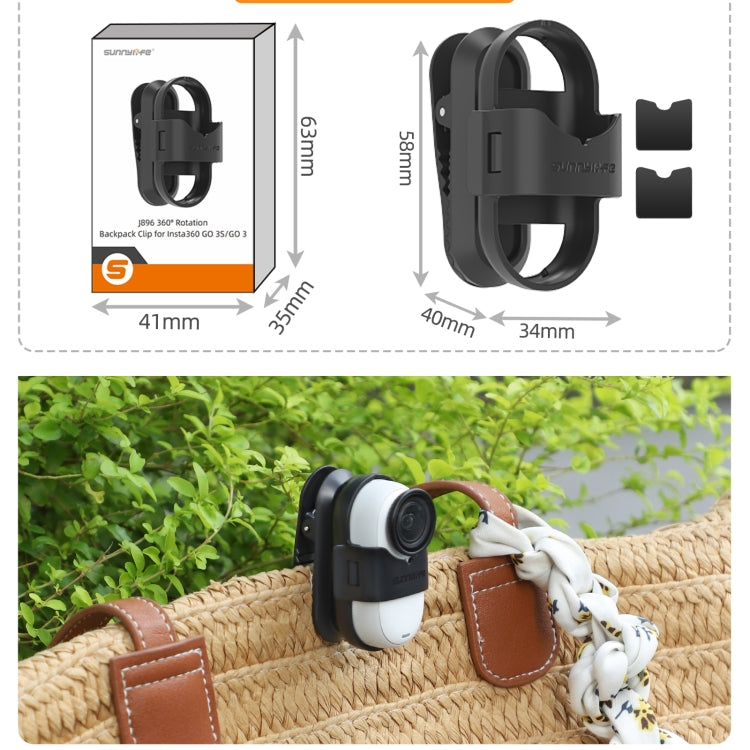 For Insta360 GO3 / GO 3S Sunnylife 360 Degree Rotation Backpack Clip Action Camera Clamp Mount (Black)