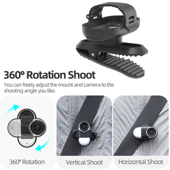 For Insta360 GO3 / GO 3S Sunnylife 360 Degree Rotation Backpack Clip Action Camera Clamp Mount (Black)