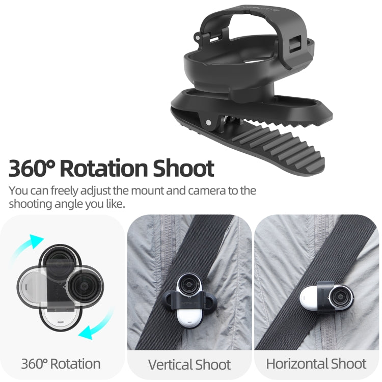 For Insta360 GO3 / GO 3S Sunnylife 360 Degree Rotation Backpack Clip Action Camera Clamp Mount (Black)