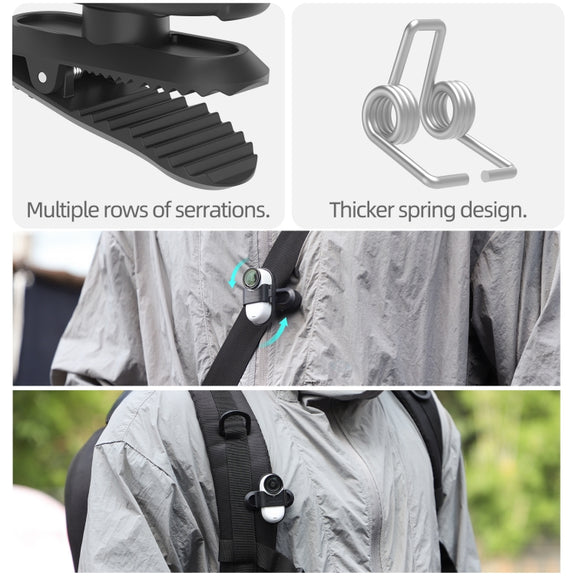 For Insta360 GO3 / GO 3S Sunnylife 360 Degree Rotation Backpack Clip Action Camera Clamp Mount (Black)