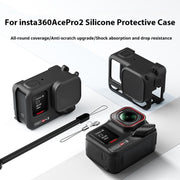 For Insta360 Ace Pro 2 Silicone Protective Case with Wrist Strap & Lens Cover (Black)