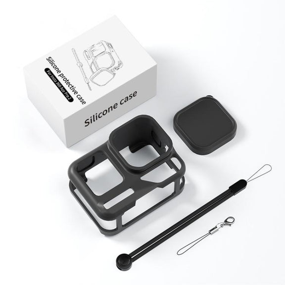 For Insta360 Ace Pro 2 Silicone Protective Case with Wrist Strap & Lens Cover (Black)