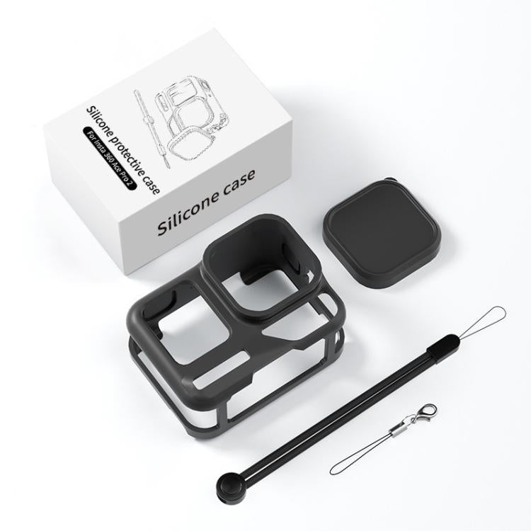 For Insta360 Ace Pro 2 Silicone Protective Case with Wrist Strap & Lens Cover (Black)