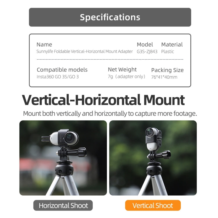 For Insta360 GO 3S / GO 3 Sunnylife Foldable Vertical-Horizontal Mount Adapter Protective Frame Brackets Housing Case (Black) - free shipping - PMC Jewellery - Order now!