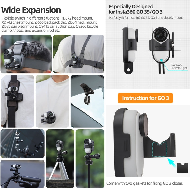 For Insta360 GO 3S / GO 3 Sunnylife Foldable Vertical-Horizontal Mount Adapter Protective Frame Brackets Housing Case (Black) - free shipping - PMC Jewellery - Order now!