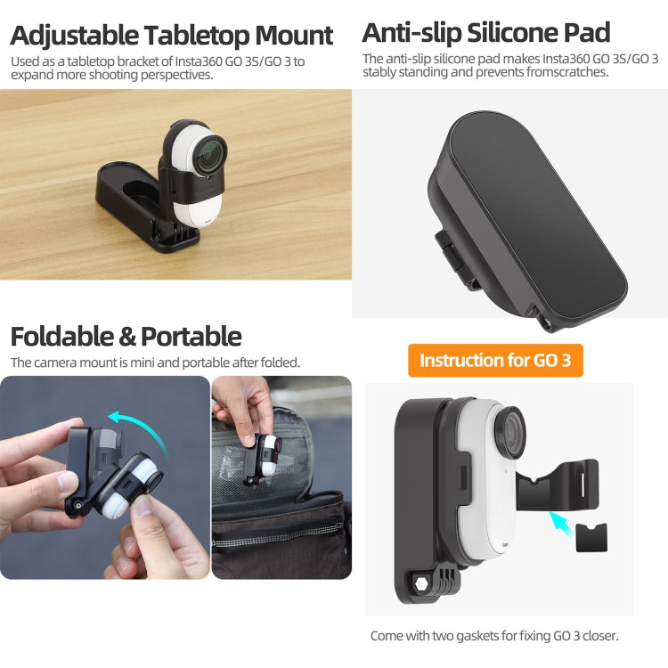 For Insta360 GO3 / GO 3S Sunnylife 360 Rotation Foldable Magnetic Mount (Black) - free shipping - PMC TechLife - Order now!