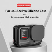 For Insta360 Ace Pro Silicone Protective Case with Wrist Strap & Lens Cover (Black)