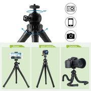 W1 Mini Octopus Flexible Tripod Holder with Ball Head for SLR Cameras, GoPro, Phones (Black)
