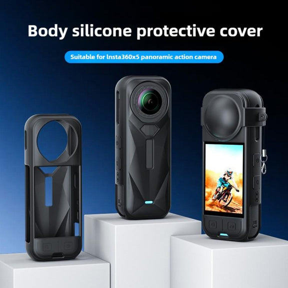 For Insta360 X5 Camera Body Cover Silicone Case with Lens Cover (Black)