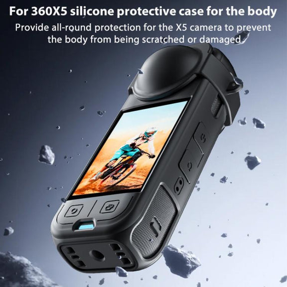 For Insta360 X5 Camera Body Cover Silicone Case with Lens Cover (Black)