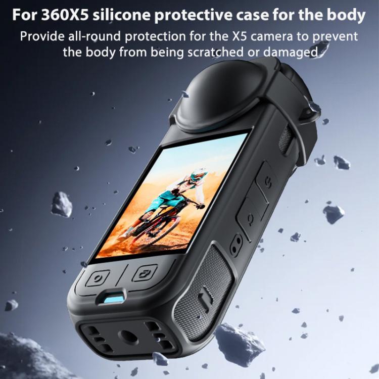 For Insta360 X5 Camera Body Cover Silicone Case with Lens Cover (Black)