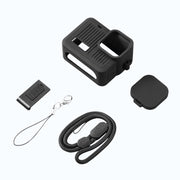For GoPro HERO 2024 Silicone Protective Case Side Interface Cover with Wrist Strap & Lens Cover (Black)