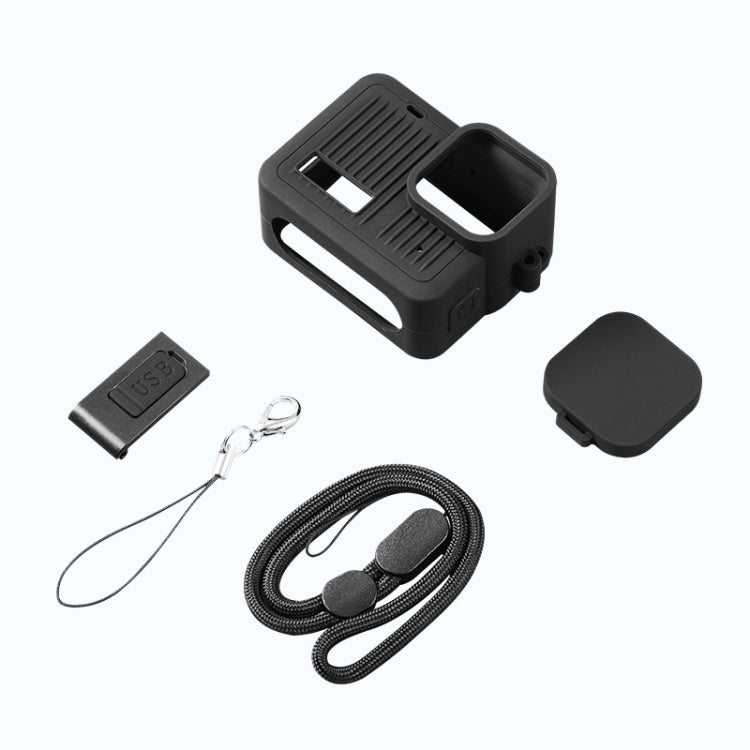 For GoPro HERO 2024 Silicone Protective Case Side Interface Cover with Wrist Strap & Lens Cover (Black)