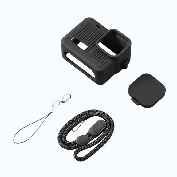 For GoPro HERO 2024 Silicone Protective Case with Wrist Strap & Lens Cover (Black)