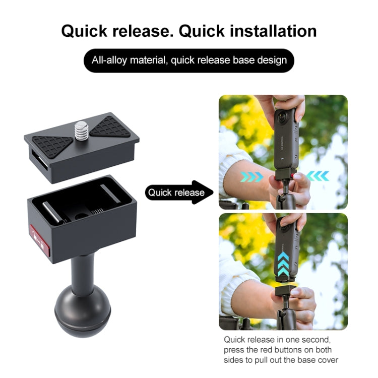 25mm Headball Metal Quick Release Base Adapter for GoPro, Insta360, DJI and Other Action Cameras (Black)