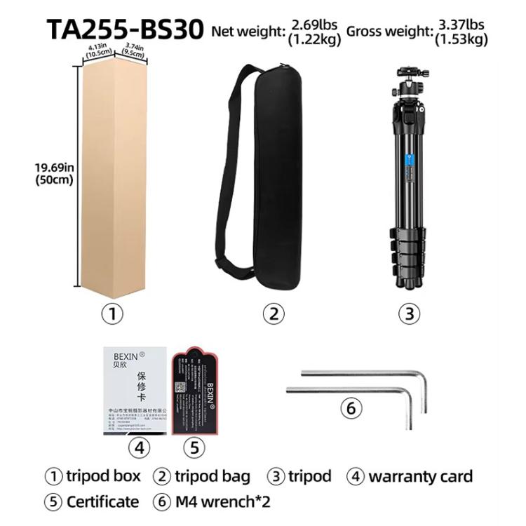 BEXIN TA255-BS30 Portable Collapsible Aluminum Alloy Camera Tripod with Head (Black) - free shipping - PMC TechLife - Order now!