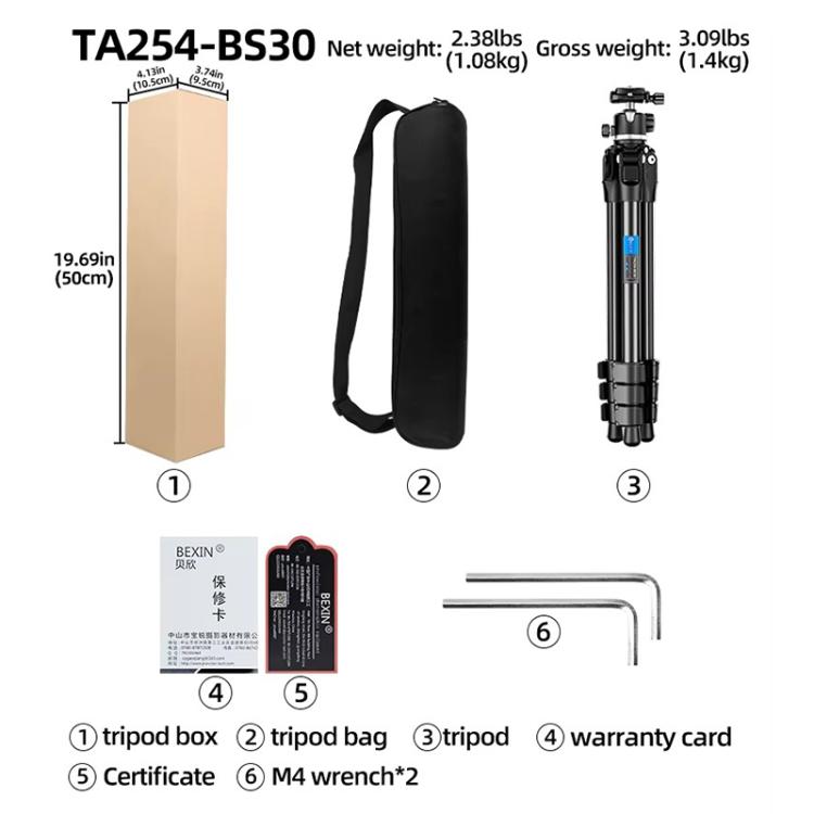 BEXIN TA254-BS30 Portable Collapsible Aluminum Alloy Camera Tripod with Head (Black) - free shipping - PMC TechLife - Order now!