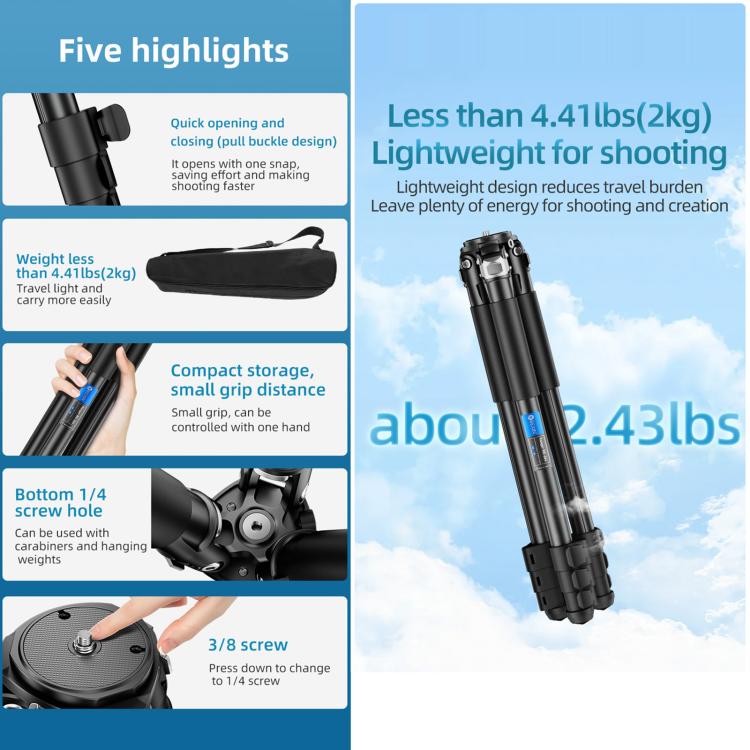 BEXIN RK264 Portable Collapsible Aluminum Alloy Camera Tripod (Black) - free shipping - PMC TechLife - Order now!