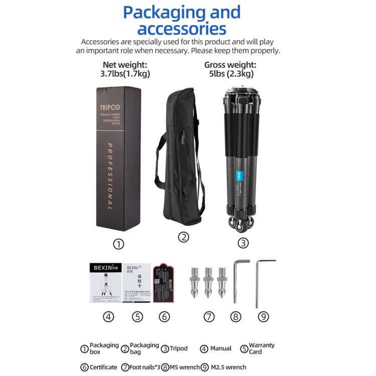 BEXIN ST402C Portable Collapsible Carbon Fiber Camera Tripod (Black) - free shipping - PMC Jewellery - Order now!