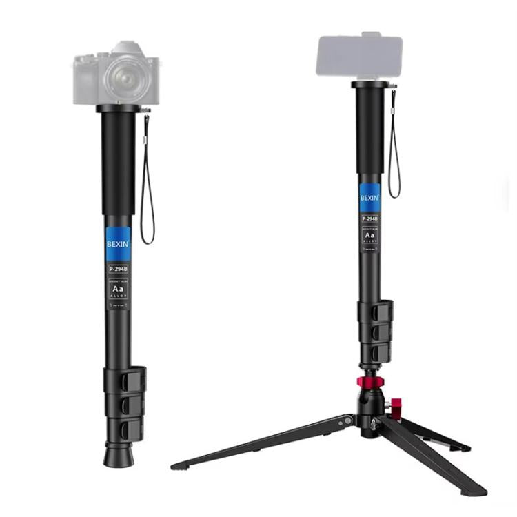 BEXIN P294B Portable Travel Outdoor DSLR Camera Aluminum Alloy Monopod Holder (Black)