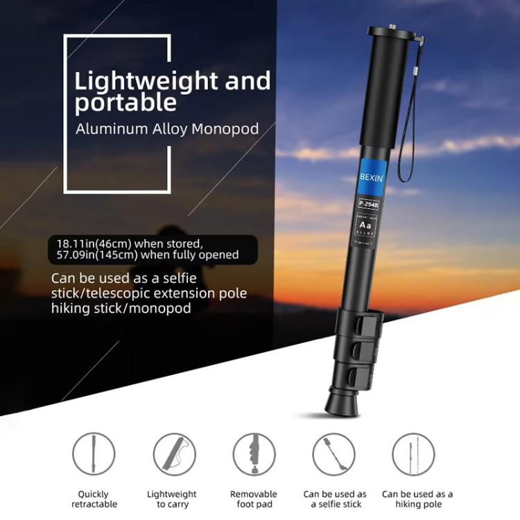 BEXIN P294B Portable Travel Outdoor DSLR Camera Aluminum Alloy Monopod Holder (Black) - free shipping - PMC Jewellery - Order now!