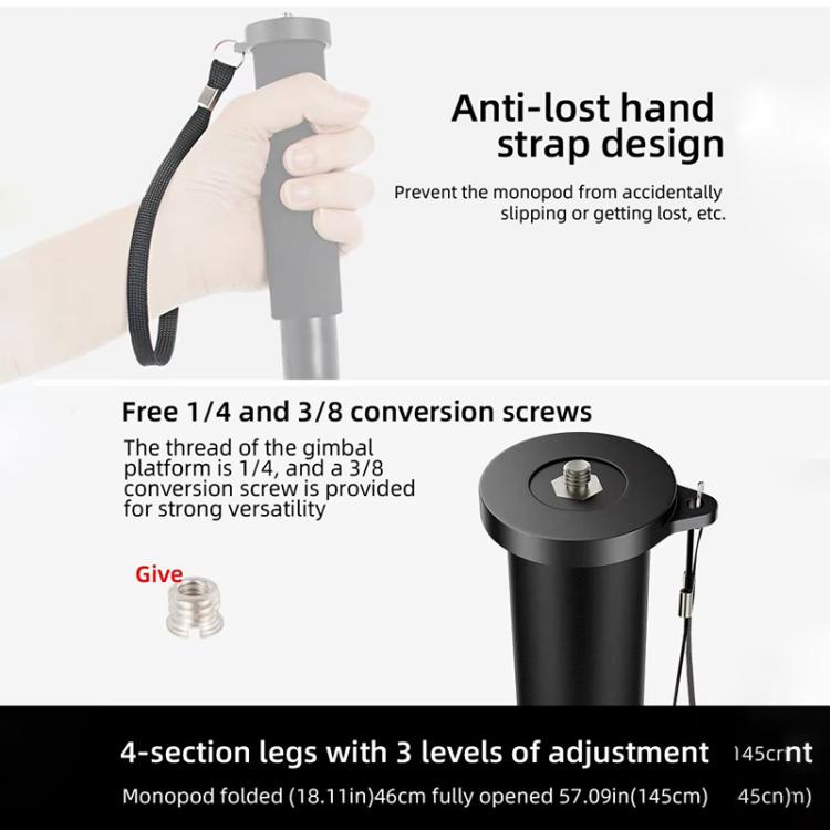 BEXIN P294B Portable Travel Outdoor DSLR Camera Aluminum Alloy Monopod Holder (Black) - free shipping - PMC Jewellery - Order now!